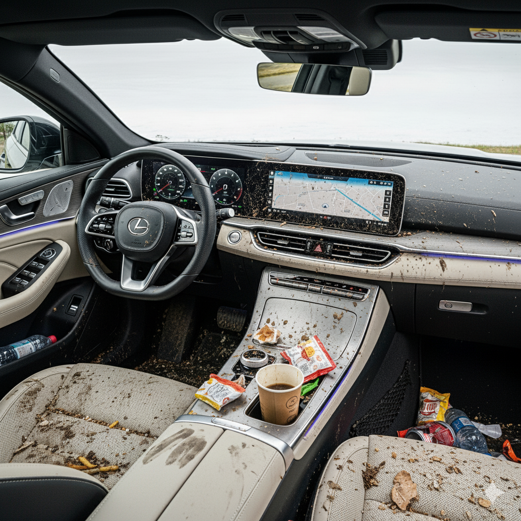 Interior do carro antes da higienização